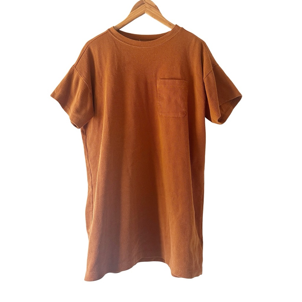 Madewell Patch Pocket Rib T-shirt Dress Golden Pecan 1X - Picture 2 of 9